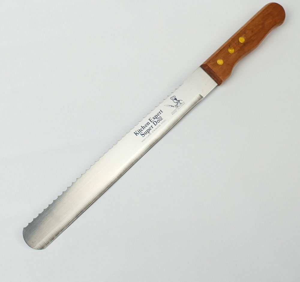 Нож для бисквита двусторонний, с крупными зубцами и ровным краем, лезвие 25 см.