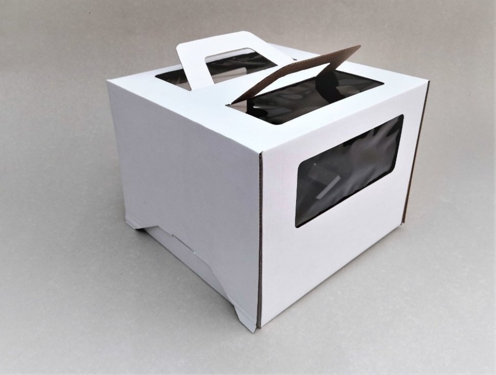 Кондитерская упаковка, белая, 26x26x20см., с окном и ручками